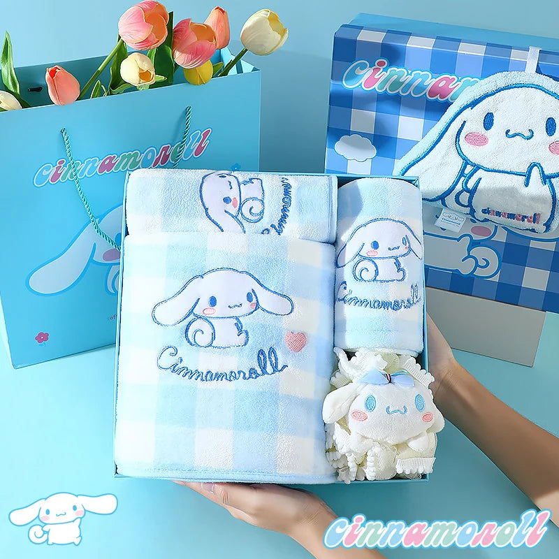 三麗鷗 Sanrio 大耳狗 Cinnamoroll 格子浴巾禮盒 商品圖 3