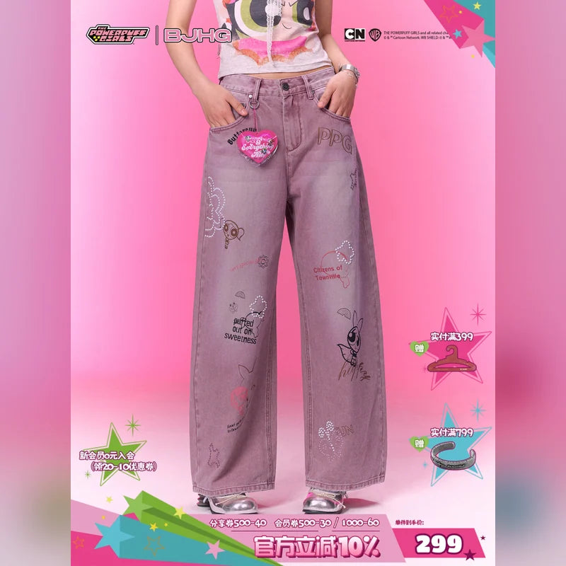 飛天小女警 The Powerpuff Girls BJHG 復古印花牛仔長褲 商品圖 2